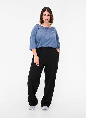 Pantalon large à motif gaufré, Black, Model image number 0
