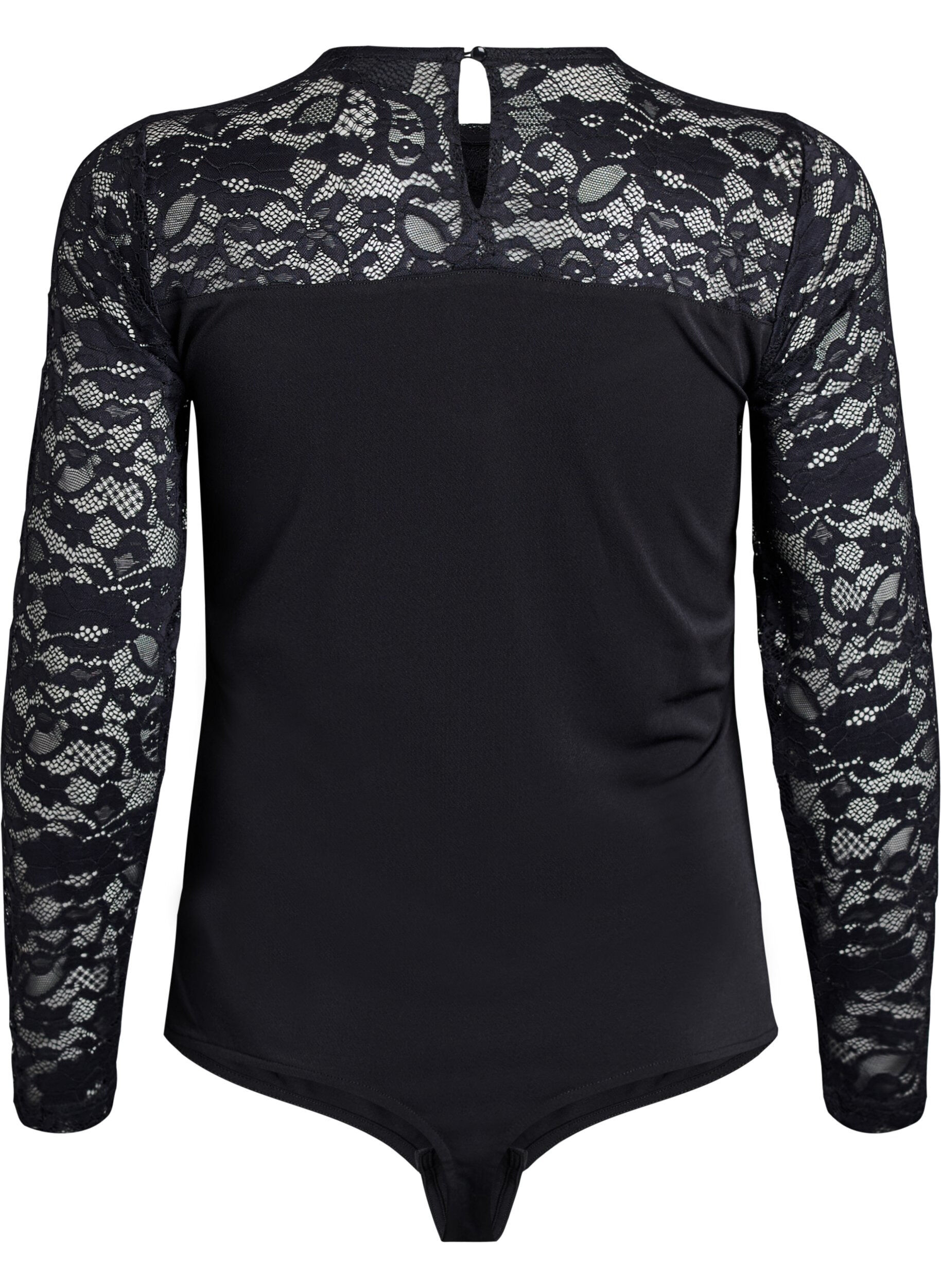 ZizziGetailleerd body met kanten mouwen, Zwart, Packshot image number 1