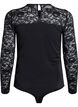 Getailleerd body met kanten mouwen, Zwart, Packshot image number 1