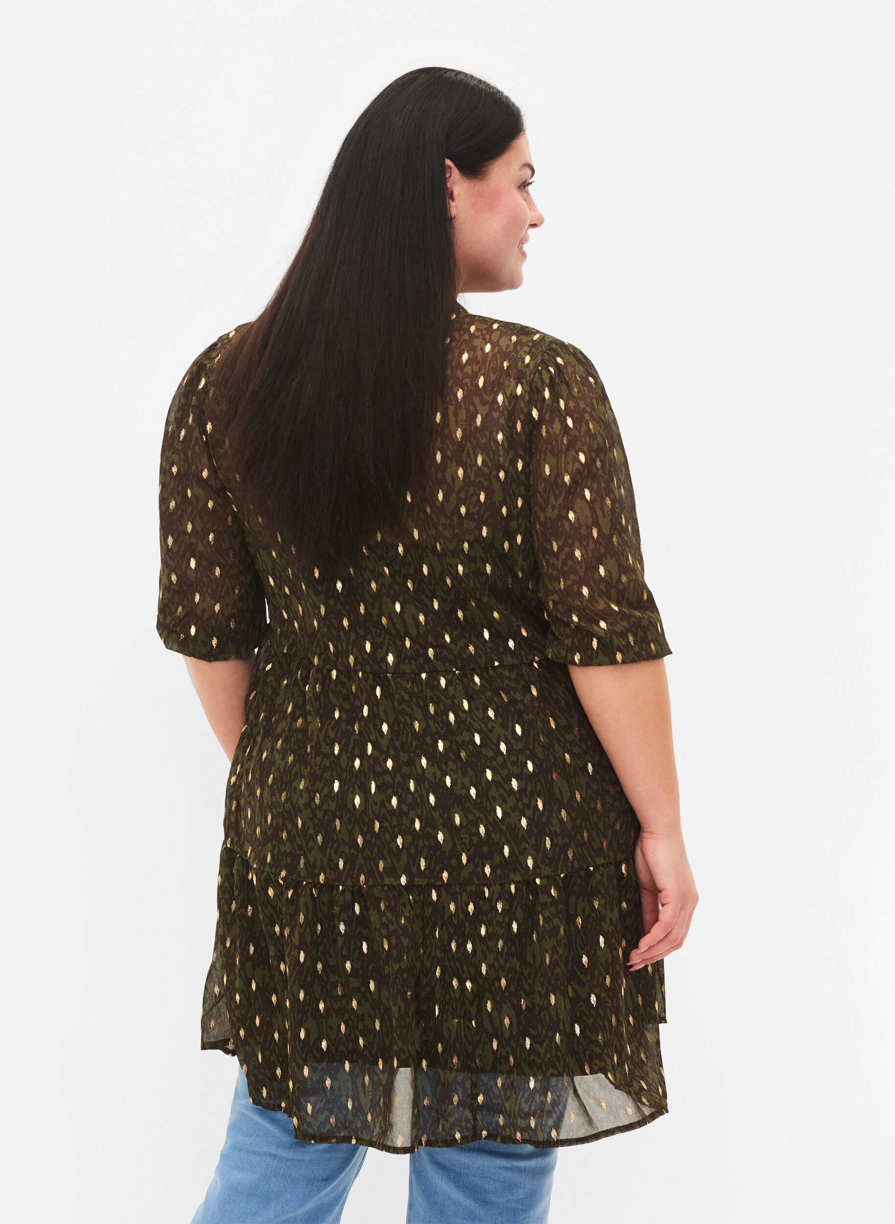 ZizziTuniek met print en lurex, Green Ethnic AOP, Model image number 1