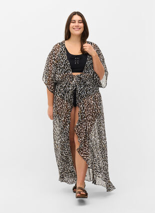 Kimono de plage imprimé, Leopard Print, Model image number 2