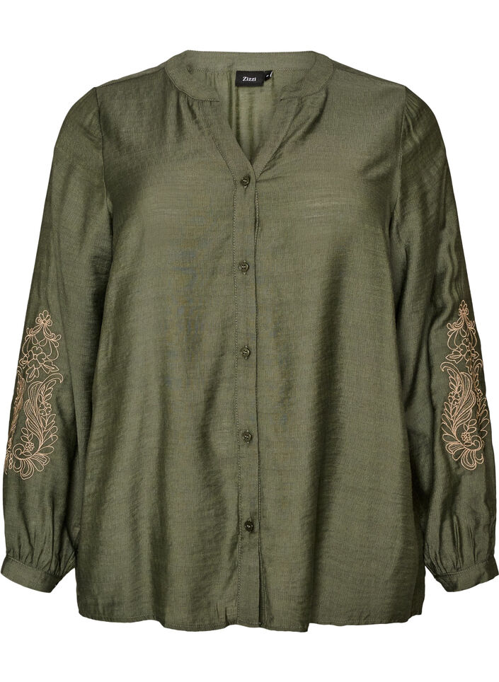 Chemise en viscose avec manches brod&eacute;es, Vert, Packshot image number 0