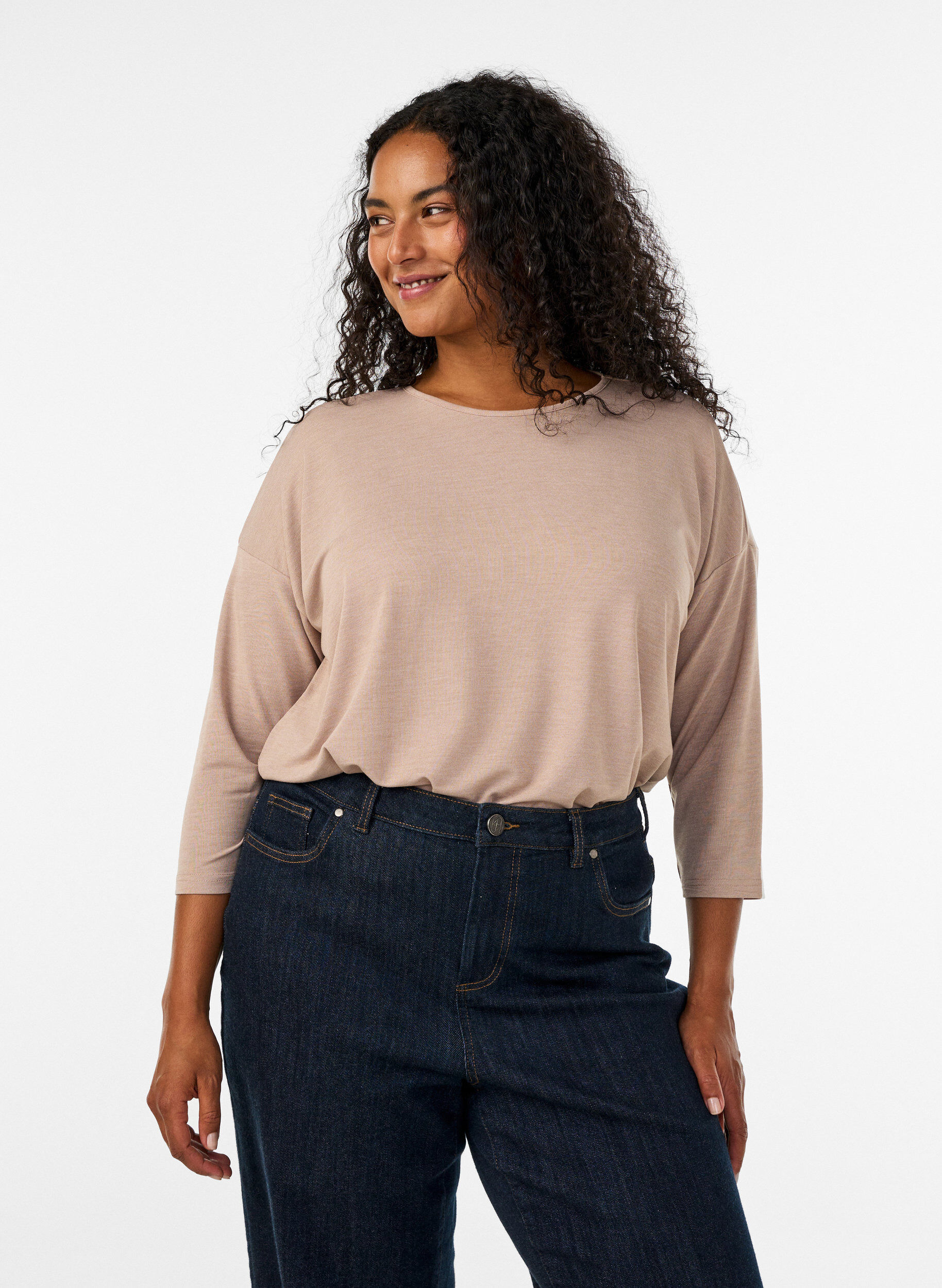ZizziJersey blouse met 3/4 mouwen, Beige, Model image number 0