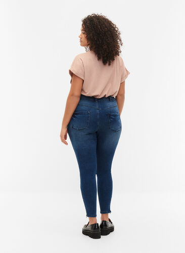 Cropped Amy jeans met rits, Dark blue denim, Model image number 1