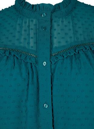 T-shirtblouse met ruches en een gestippelde textuur, Shaded Spruce, Packshot image number 3