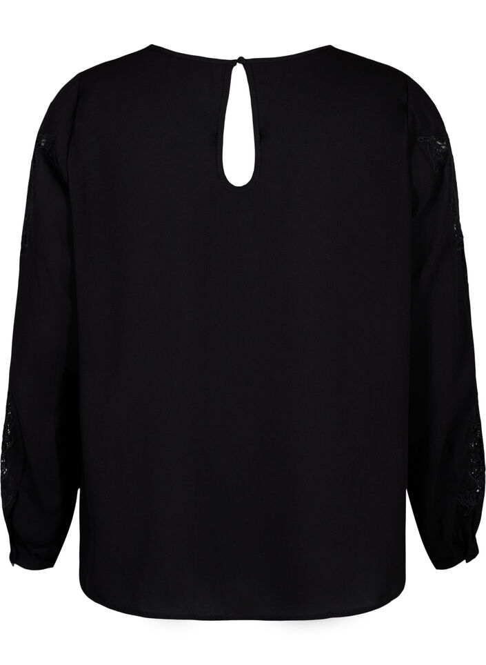 Blouse met lange mouwen en gehaakte details, Black, Packshot image number 1