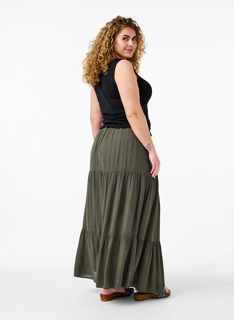 Lange rok met elastiek in de taille, Groen, Model image number 1