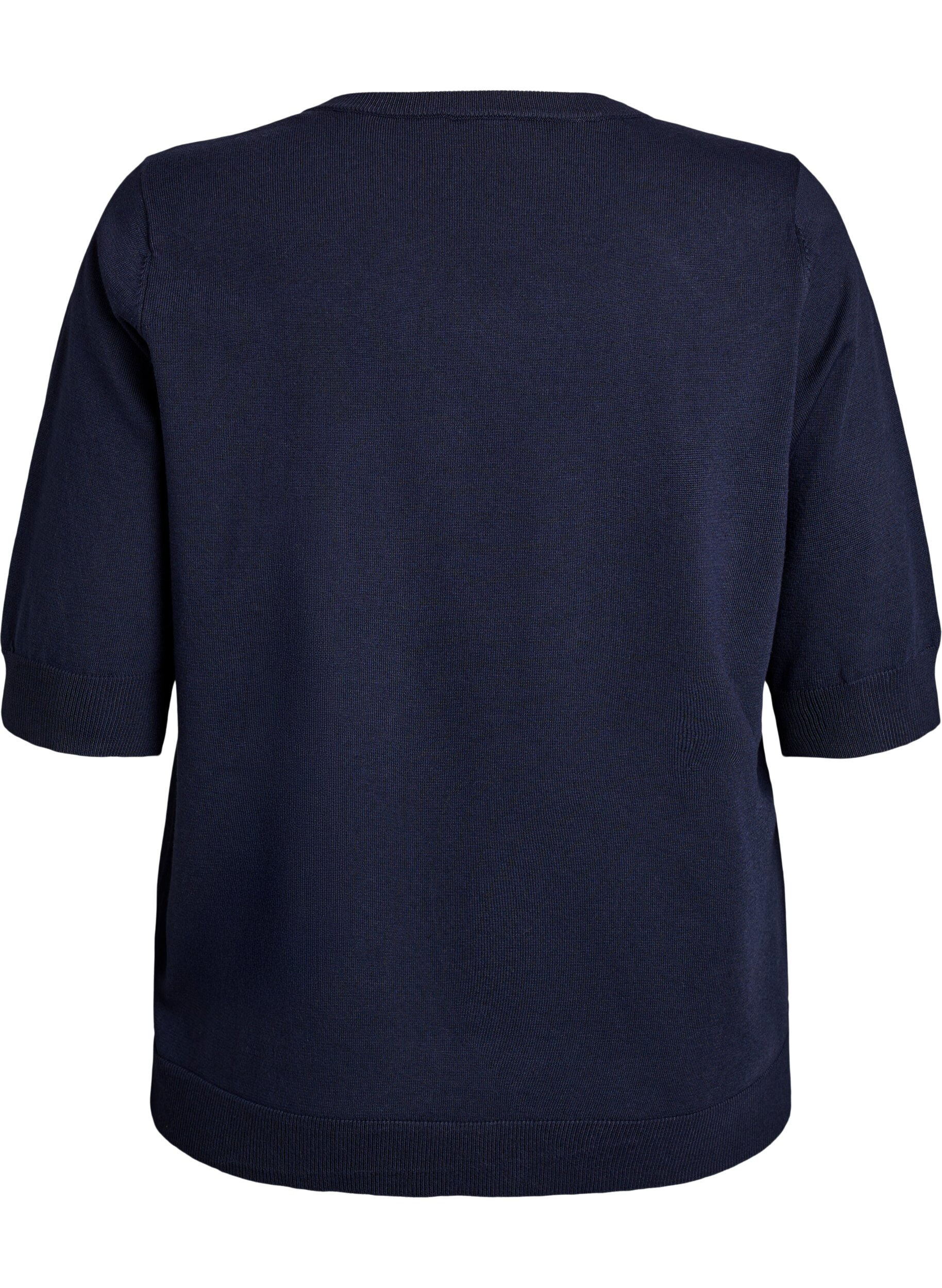 ZizziFLASH - Fijngebreide blouse met korte mouwen, Blauw, Packshot image number 1