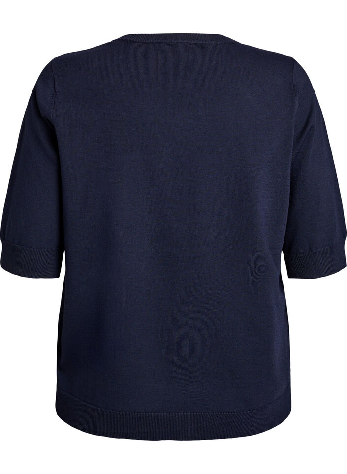 FLASH - Fijngebreide blouse met korte mouwen, Blauw, Packshot image number 1