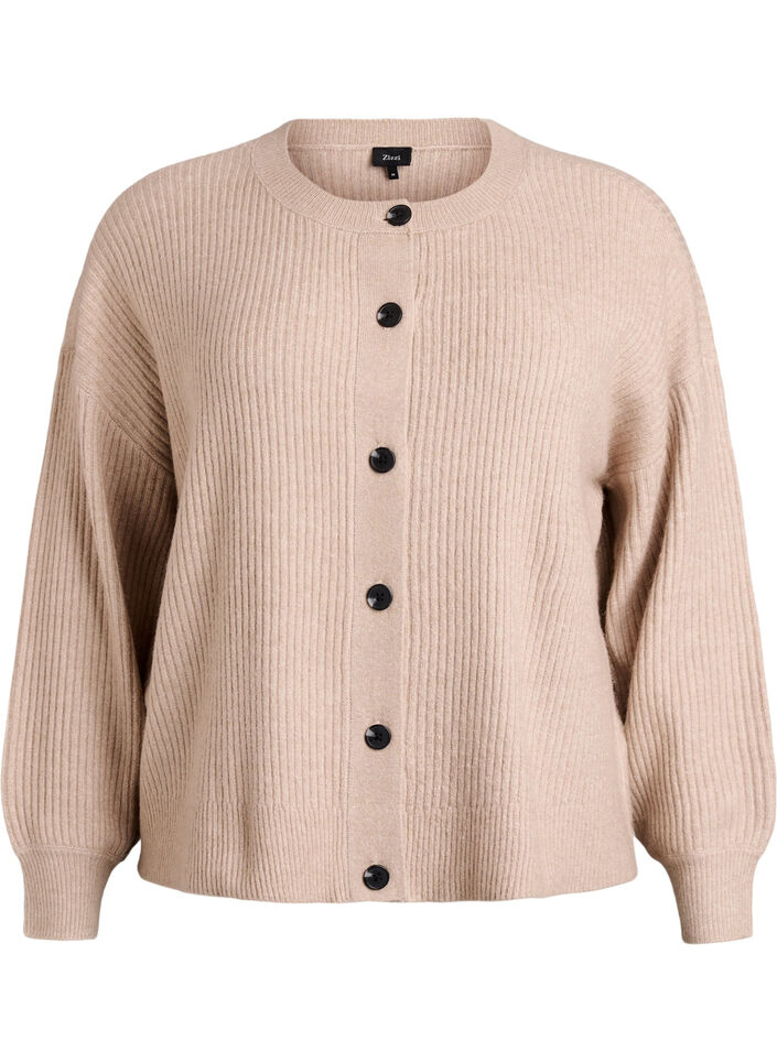 Cardigan en tricot côtelé avec boutons, Beige, Packshot image number 0