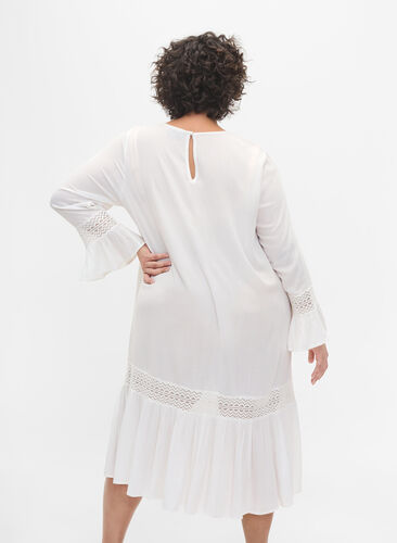 robe en viscose avec détails en dentelle, Off White, Model image number 1