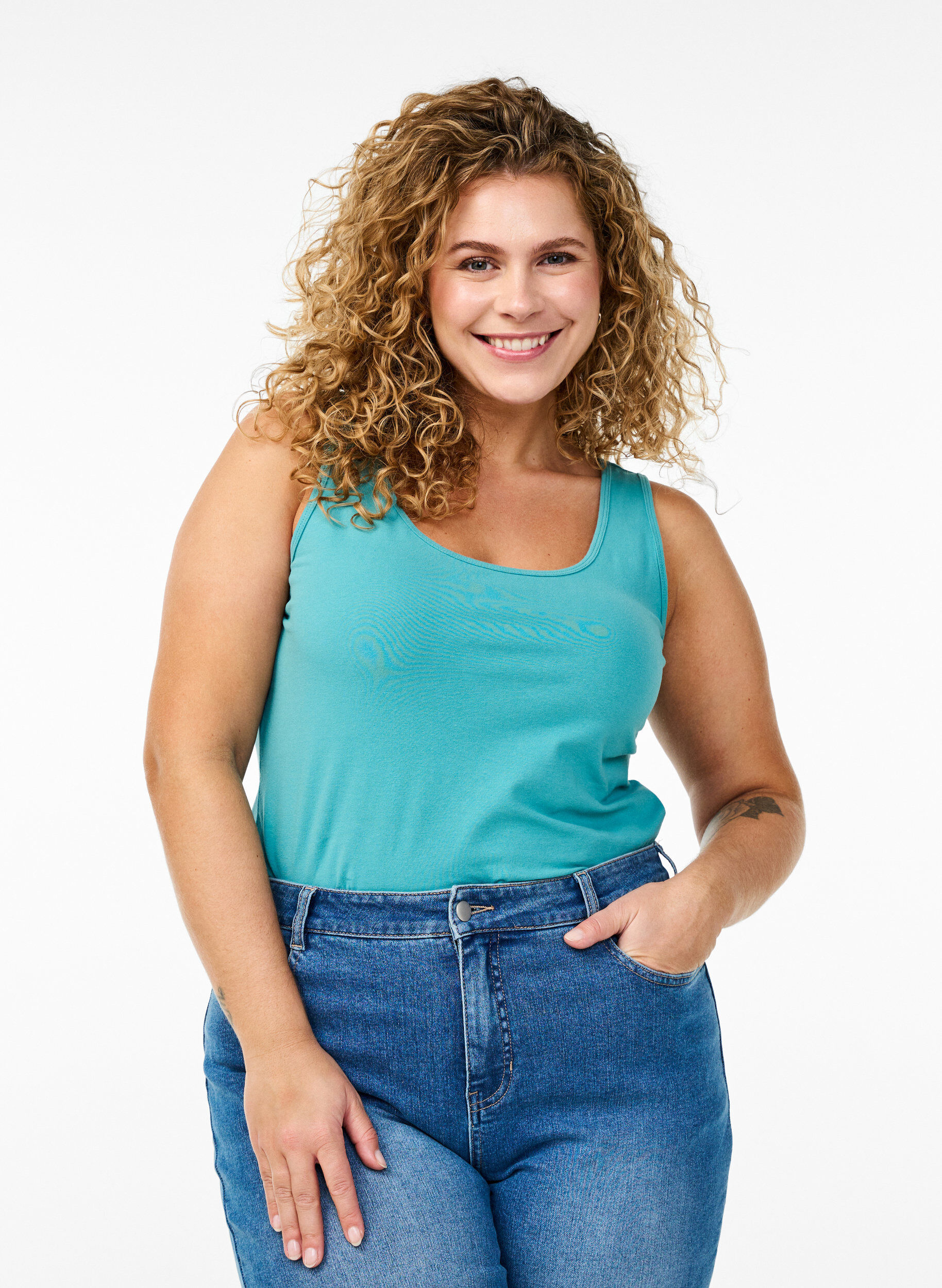 ZizziHaut uni Basic en coton, Bleu, Model image number 0