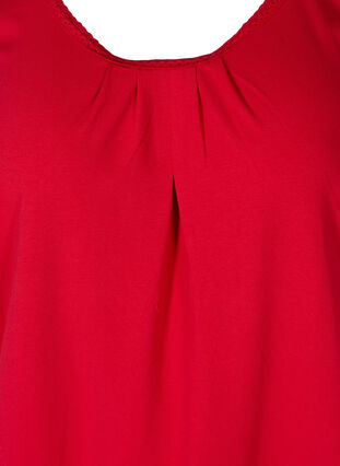 Katoenen top met ronde hals en kanten rand, Lipstick Red, Packshot image number 2