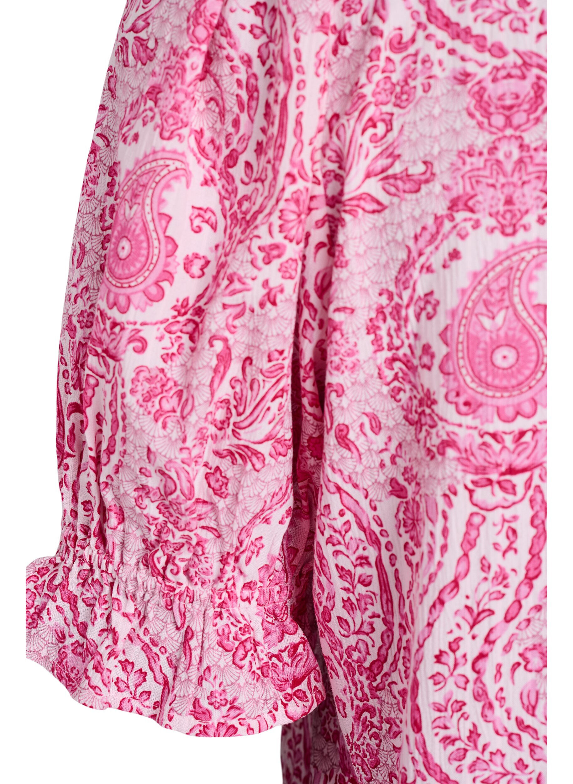 Zizzi Chemisier en viscose avec imprim&eacute; paisley et encolure carr&eacute;e, Rose, Packshot image number 3