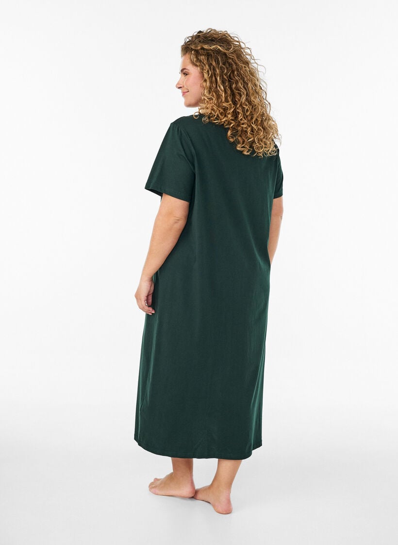 Chemise de nuit midi en coton biologique, Vert, Model image number 1
