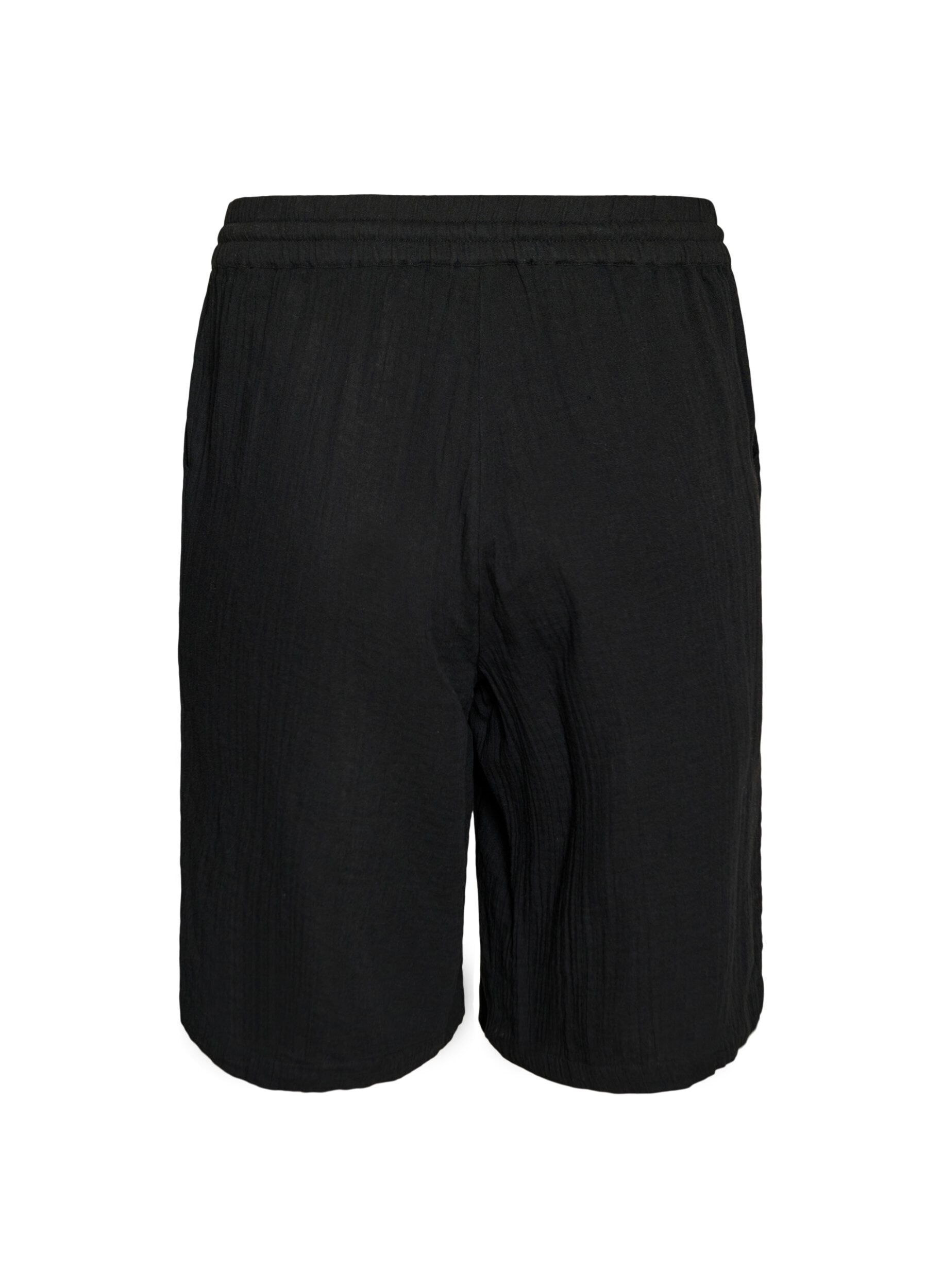 Zizzi Short ample en mousseline de coton taille haute, Noir, Packshot image number 1