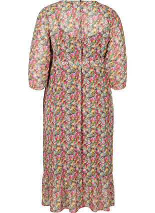 Gebloemde midi-jurk met striksluiting in de taille, Pink Flower AOP, Packshot image number 1