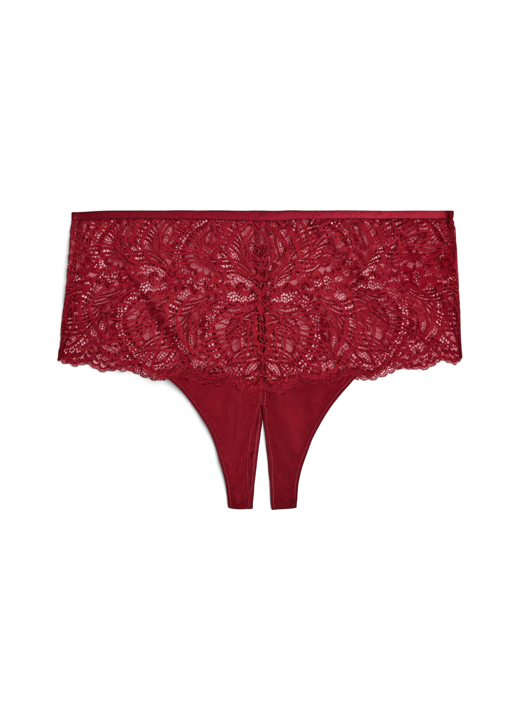 Hipsterstring zonder kruisje met kant en hoge taille
