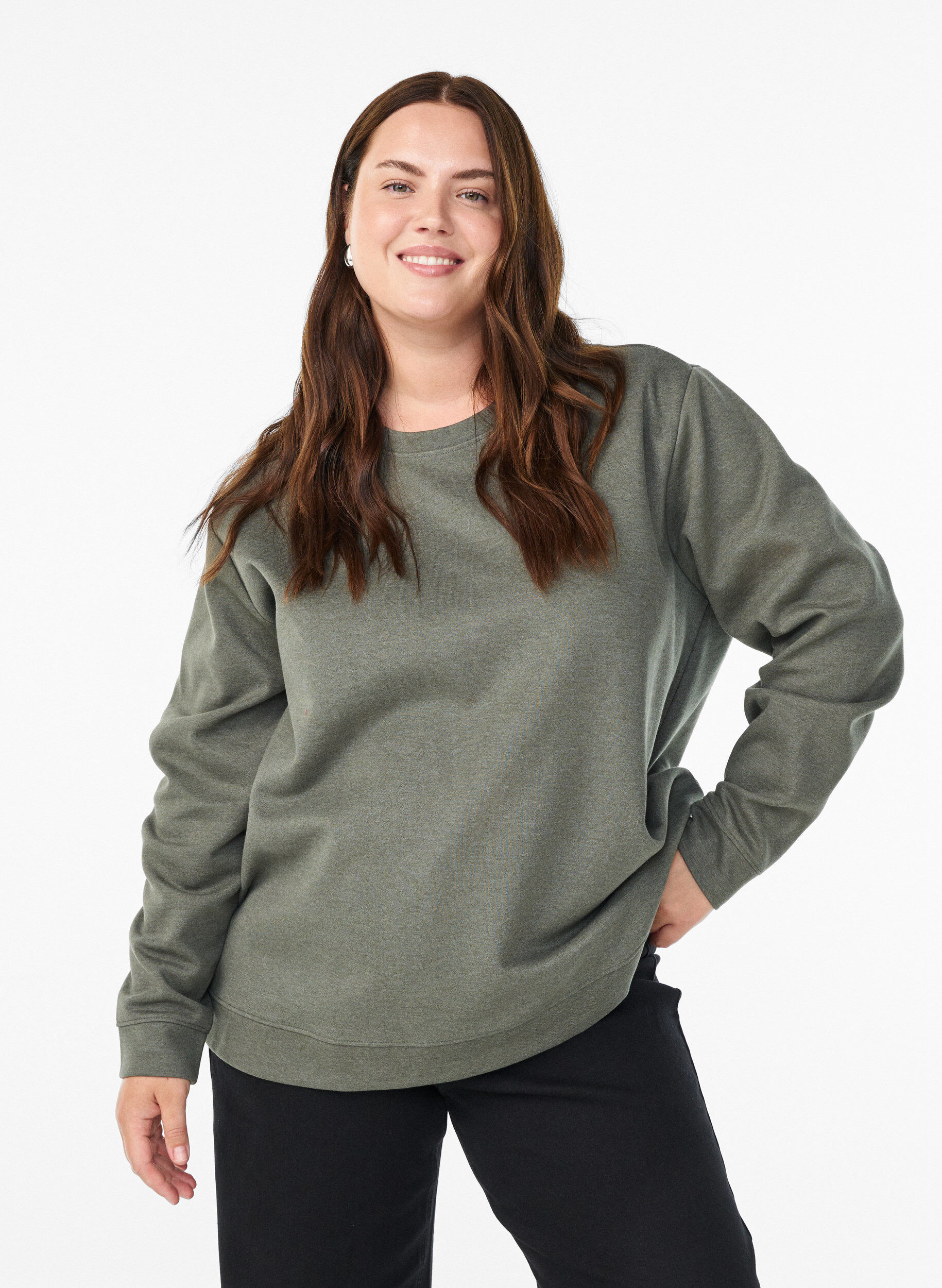 ZizziSweatshirt met ronde hals, Groen, Model image number 0