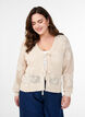 Gebreide cardigan met opengewerkt patroon en strikkoordjes, Birch, Model image number 0