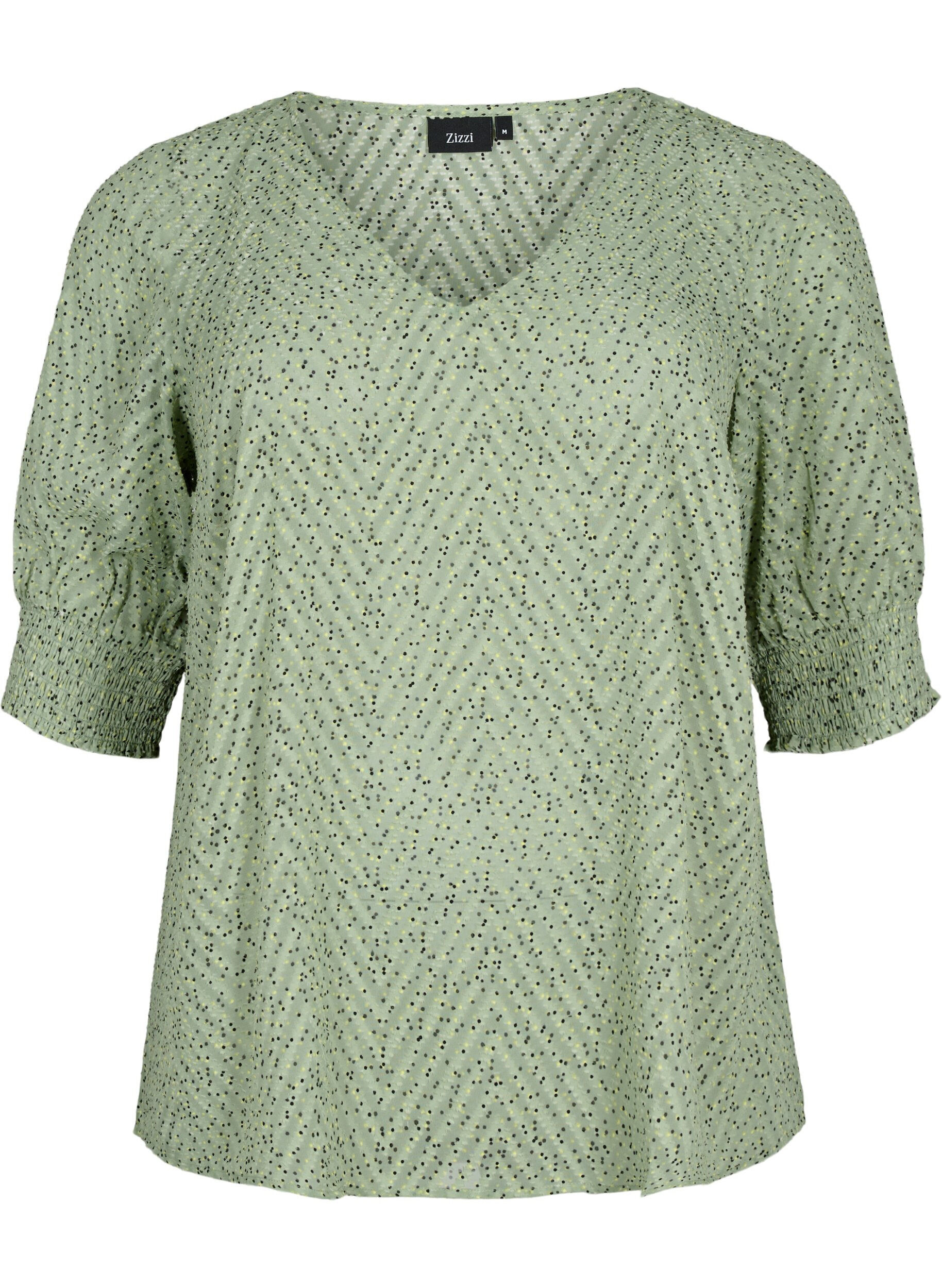 ZizziGestippelde blouse met 1/2 mouwen, Seagrass Dot, Packshot image number 0
