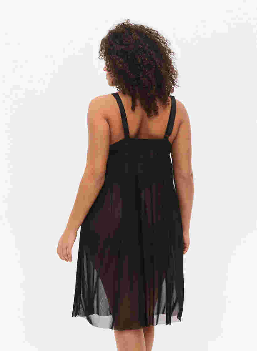 Mesh nachthemd met koordje, Black, Model image number 1