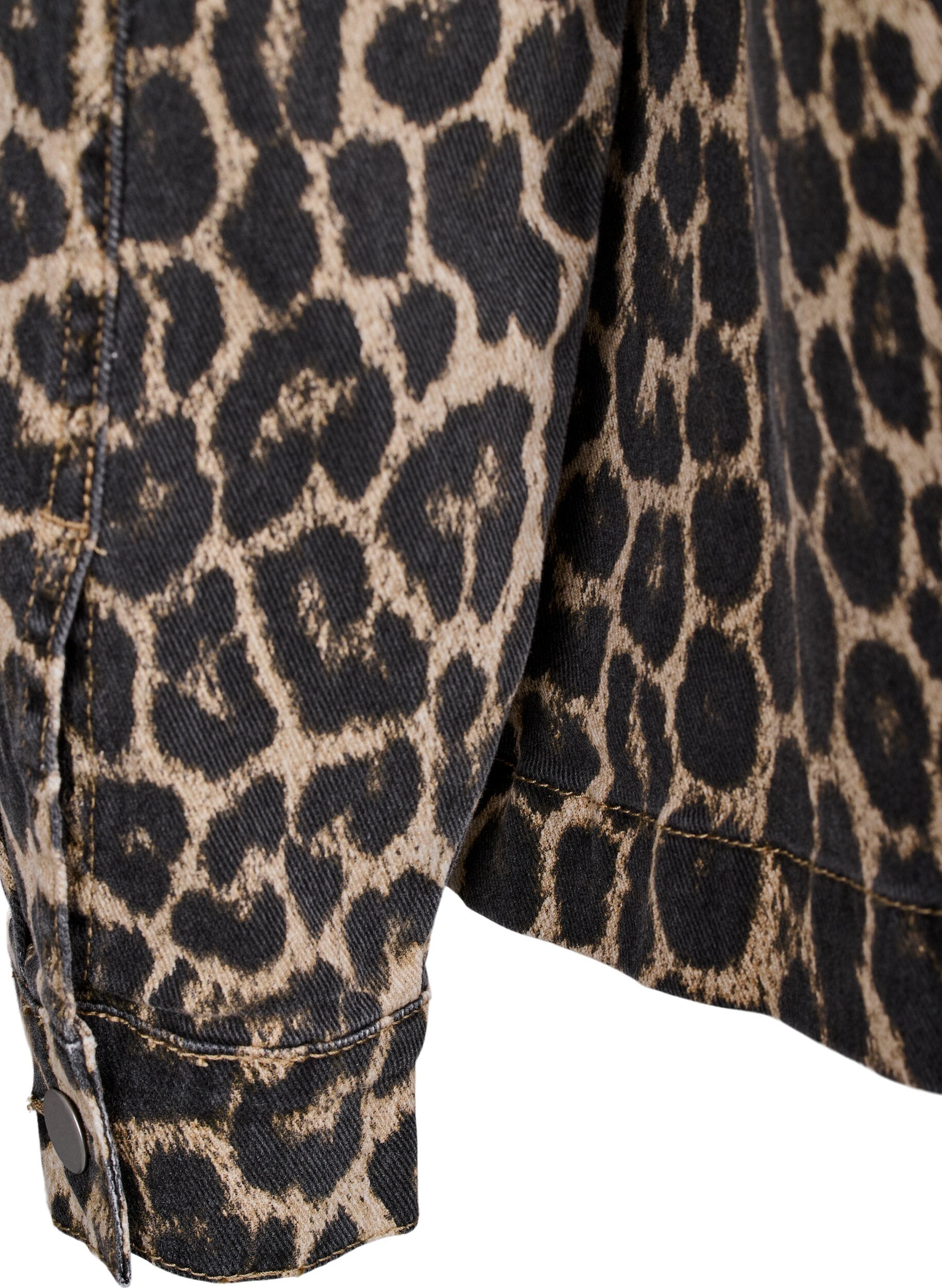 ZizziDenim jacket met luipaardprint en borstzakken, Bruin, Packshot image number 3