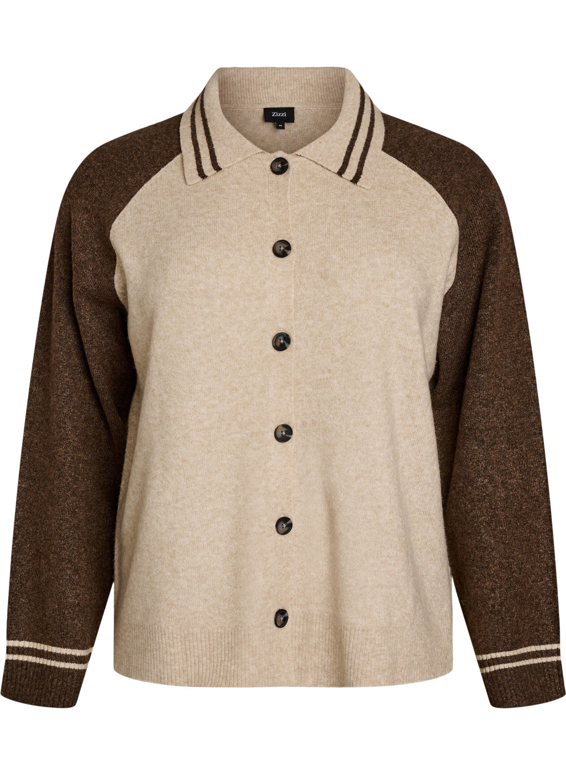 ZizziVest met contrastmouwen en kraag, Beige, Packshot image number 0