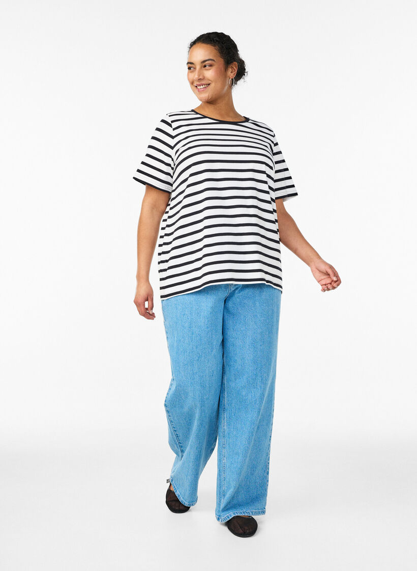 Gestreept T-shirt van biologisch katoen, Wit, Model image number 1