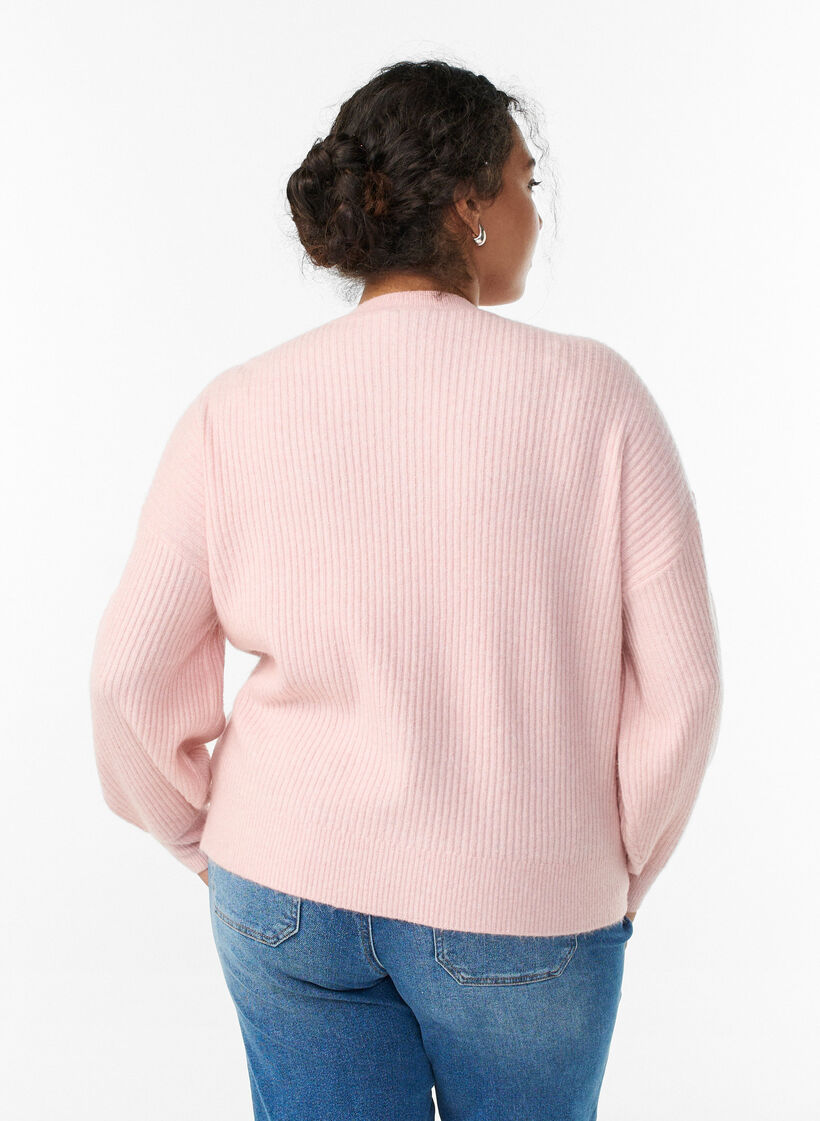 Cardigan en tricot c&ocirc;tel&eacute; avec boutons, Rose, Model image number 2
