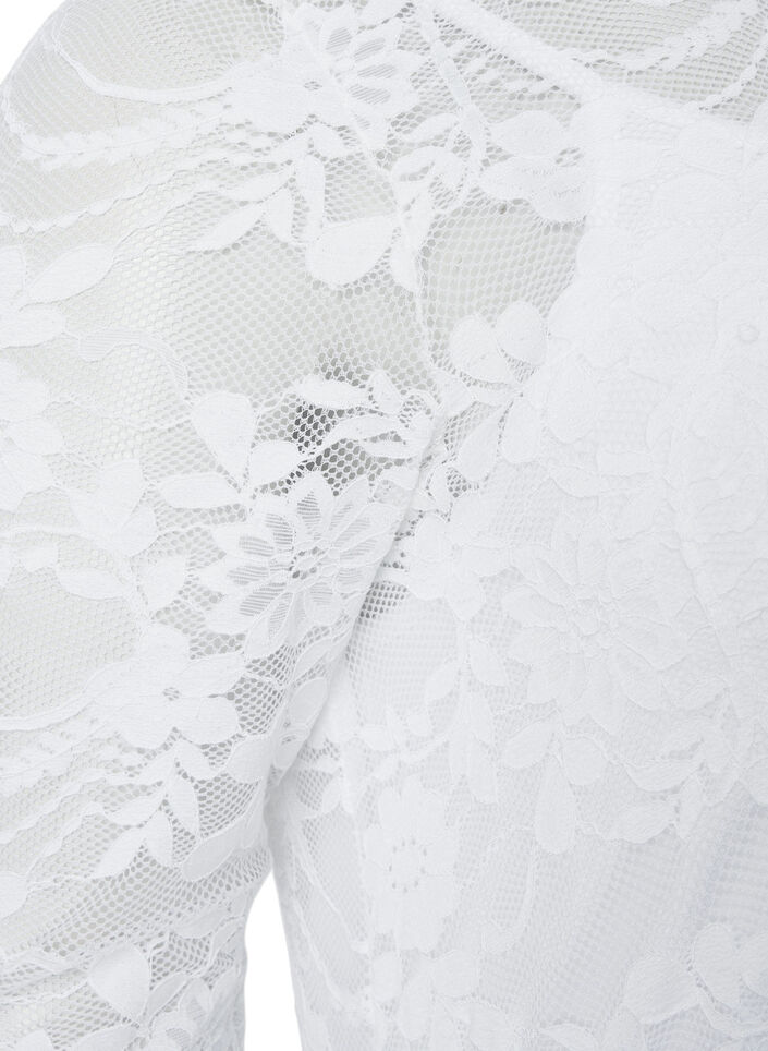 Robe plissée avec dentelle et manches 3/4, Bright White, Packshot image number 3