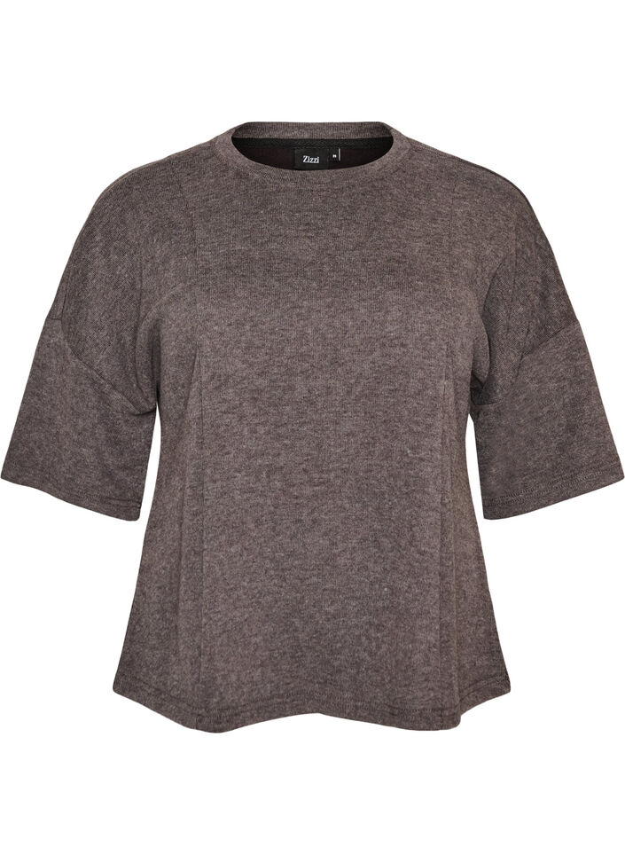 A-lijn jersey blouse met mouwen tot de elleboog, Grijs, Packshot image number 0