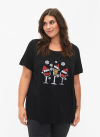T-shirt de Noël à paillettes, Black w. Wine, Model