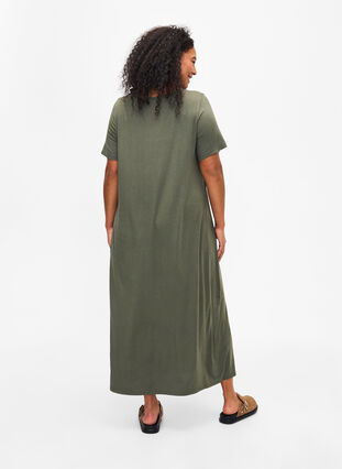 Midi-jurk van viscose met korte mouwen, Thyme, Model image number 1