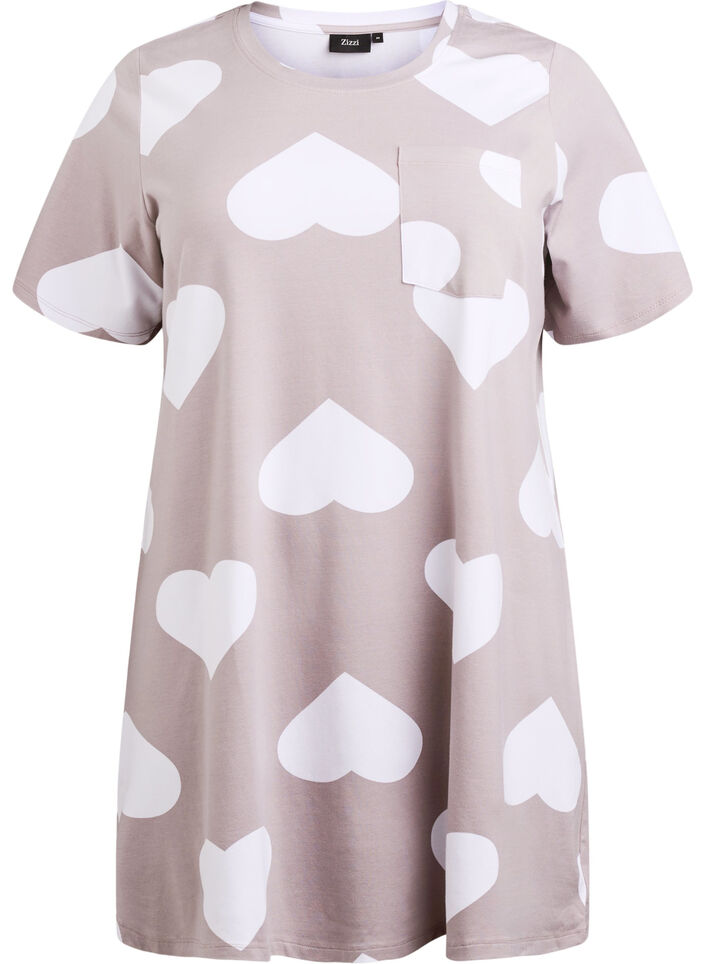 Long tee-shirt de nuit en mélange de modal et avec des coeurs, Gris, Packshot image number 0