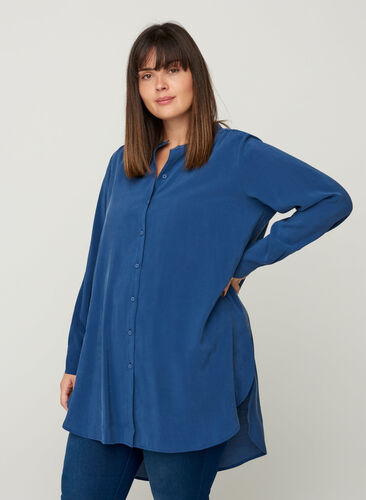 Lange blouse in viscose, Blue Ass, Model image number 0