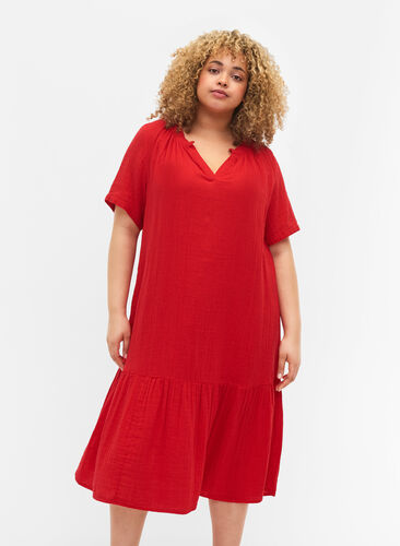 Robe à manches courtes en coton, Barbados Cherry, Model image number 0
