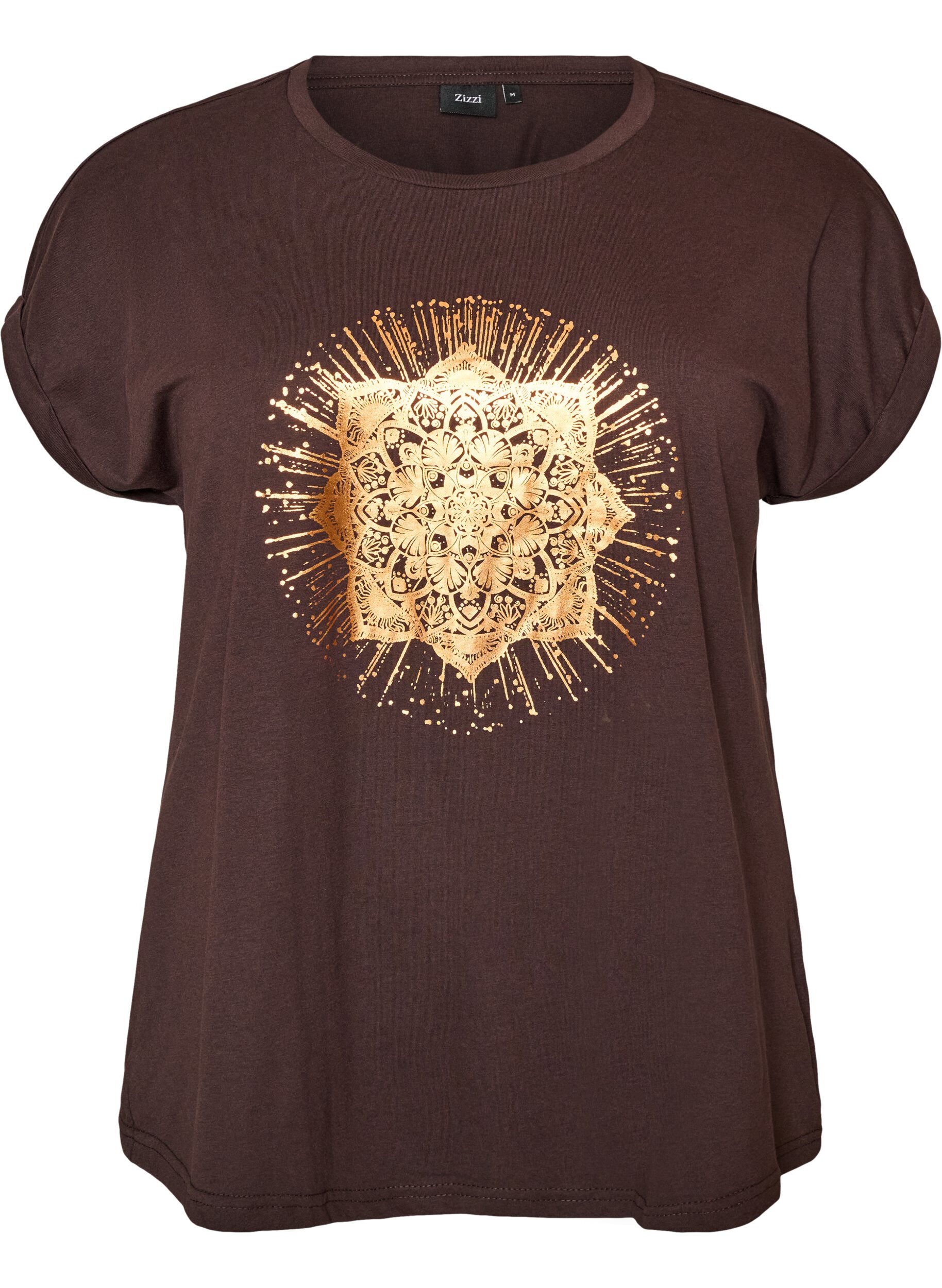 ZizziT-shirt avec imprim&eacute; d&eacute;coratif sur le devant, Marron, Packshot image number 0