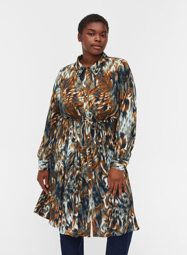 Viscose blouse jurk met print en verstelbare taille, Rubber AOP, Model image number 0