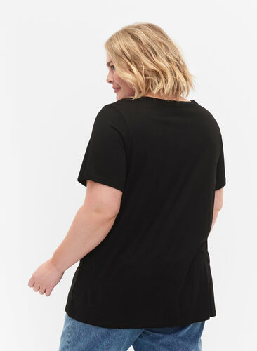 T-shirt met korte mouwen en a-vorm, Black, Model image number 1