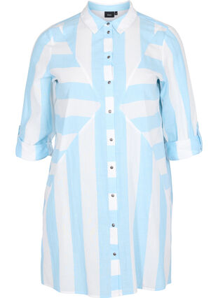 Gestreepte katoenen blouse met 3/4 mouwen, Blue Bell Stripe, Packshot image number 0