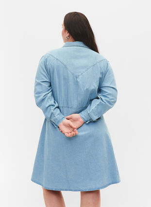 Denim jurk met knopen en lange mouwen, Light blue denim, Model image number 1