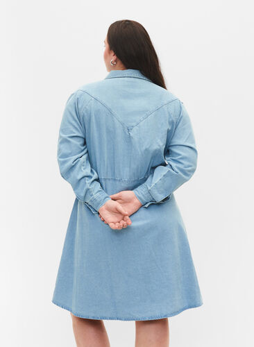 Denim jurk met knopen en lange mouwen, Light blue denim, Model image number 1