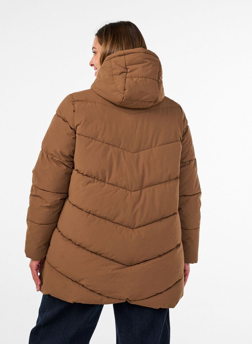 Doudoune mi-longue avec capuche, Camel, Model
