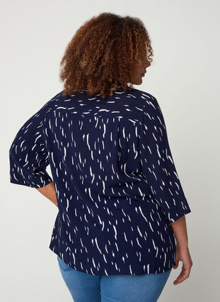 Viscose blouse met 3/4 mouwen en print, Night Sky Rain, Model image number 1