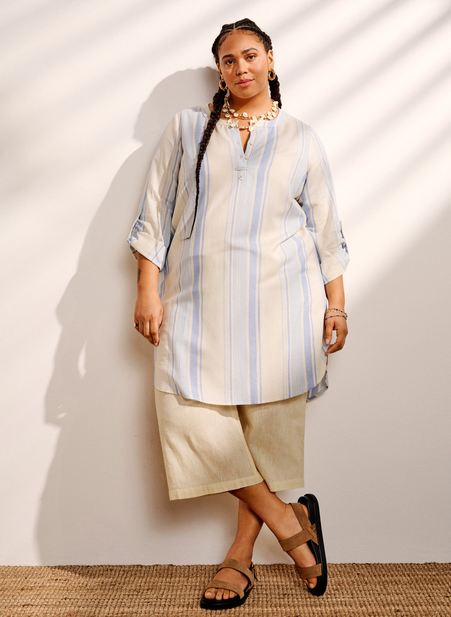 ZizziGestreepte jurk met lange mouwen, Birch w. Stripes, Image image number 0