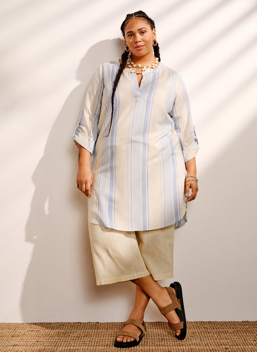 Gestreepte jurk met lange mouwen, Birch w. Stripes, Image image number 0