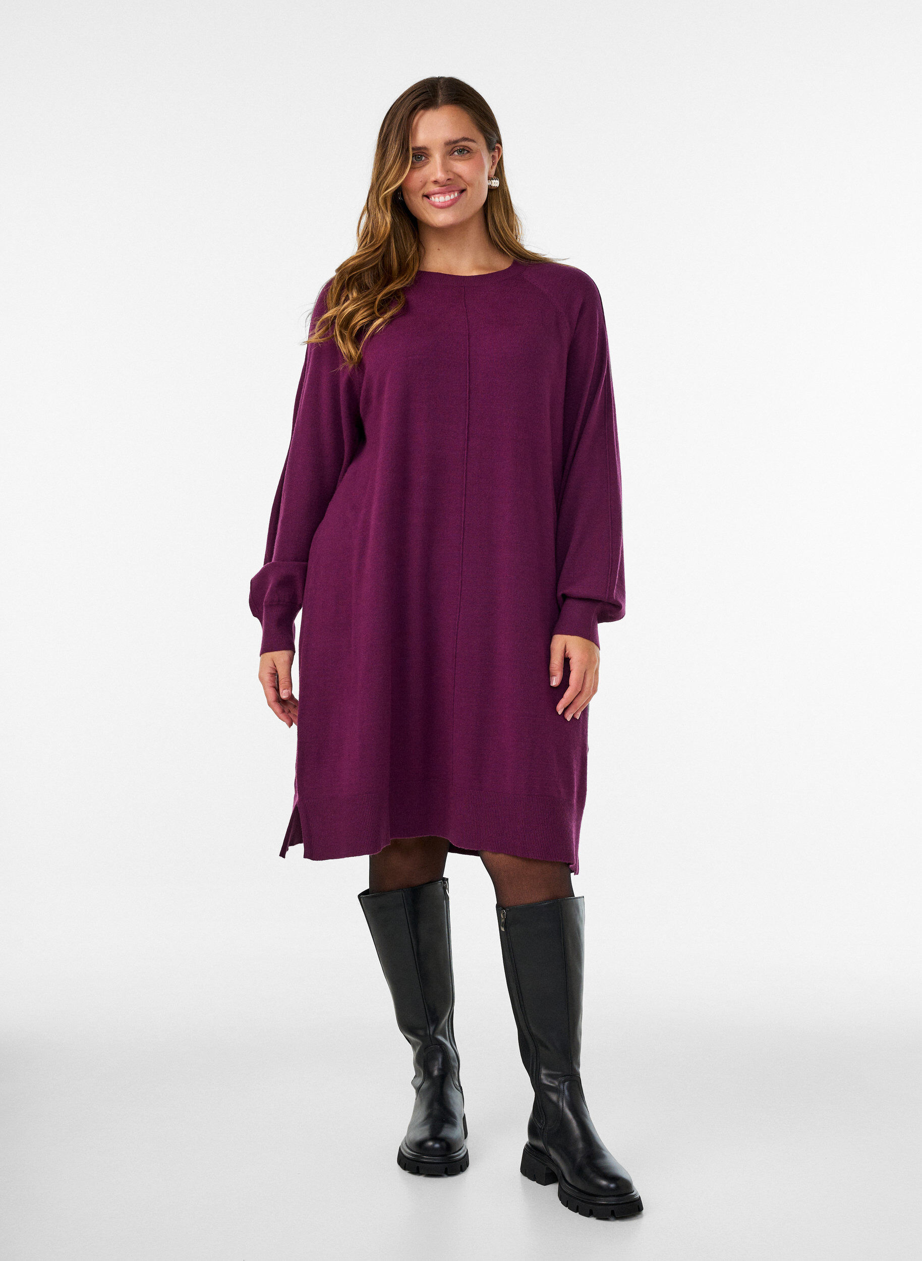 ZizziRobe courte en maille &agrave; manches raglan et couture centrale, Bordeaux, Model image number 1