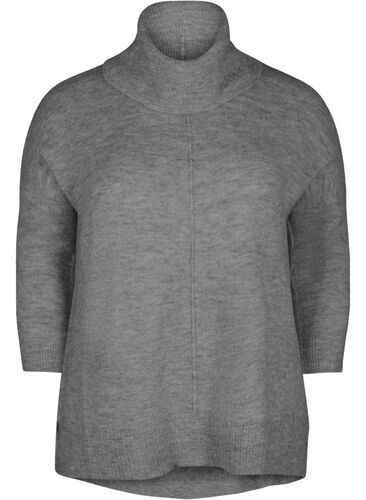 Gemêleerde gebreide blouse met col, Dark Grey Melange, Packshot image number 0