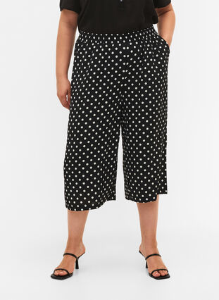 Pantalon ample avec imprimé, Black w. Dots, Model image number 2